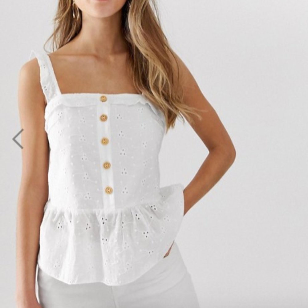 Broderie button down cami with peplum hem